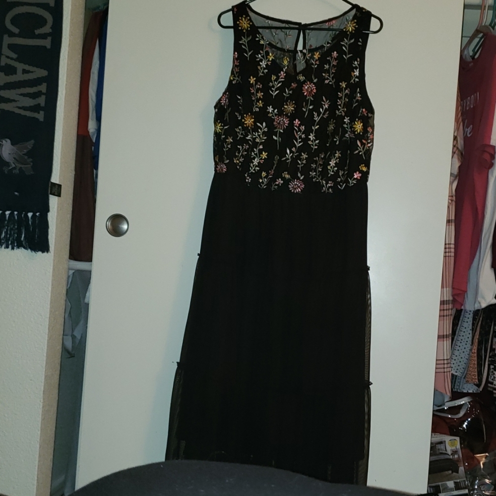 Flowy black and floral maxi dress